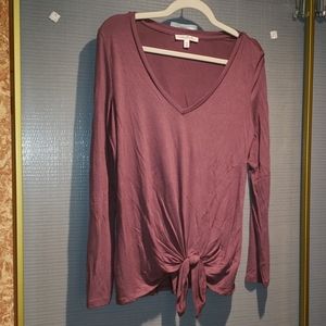 Comfy Long sleeve knotted front shirt. Eggplant.